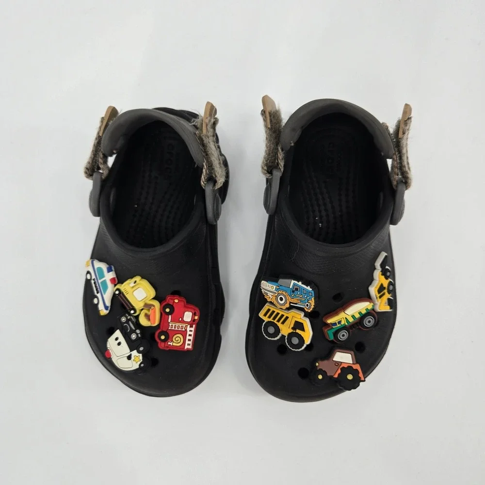 Crocs‎ Kids All-Terrain Clog US 8 Black Construction Jibbitz Charms Gorpcore
